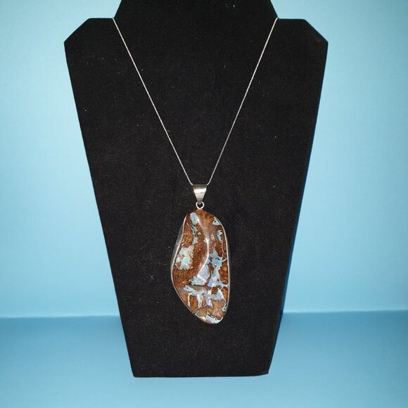One of a Kind Massive Vintage Australian Boulder Opal Sterling Silver Pendant - Picture 6 of 15